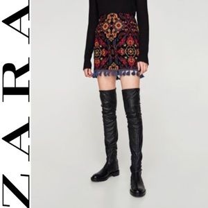 Zara Jacquard Skirt with Pompoms